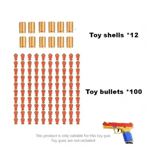 Toy bullet set, durable and safe toy set, gift for toy pistol lovers-quick filling design, reusable-shooting game accessories, including 12 plastic casings and 100 bullets.Designated toy gun,Give 2 stickers at random.