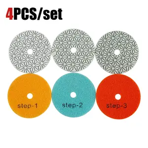 LOZLIN 4PCS 4" (100MM) Diamond Polishing Pads 3-Step Water-Worn Wet - for Granite, Marble, Stone, Concrete - Sharp Flexible Sanding Disc for Angle Grinder/Polisher Abrasive Material