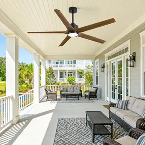72in Wood Blade Ceiling Fan with Light and Remote, Modern Farmhouse 5 Blade Ceiling Fan, Quiet DC Motor Ceiling Fan with LED Light, Reversible Indoor Outdoor Covered Porch Ceiling Fan for Living Room Kitchen