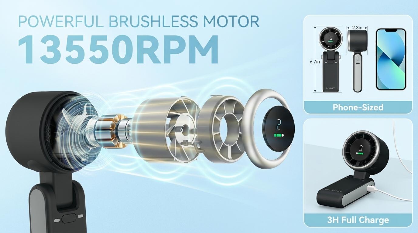 Westdeer Portable Handheld Turbine Fan,3-in-1 rechargeable handheld fan,  5-speed settings, powered by a 4000mAh battery with up to 10 hours of runtime, featuring air turbine technology perfect for outdoor activities, travel, work, and a summer essential