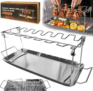 metal chicken drumstick rack multi grid chicken leg grill rack dishwasher safe non stick barbecue rack father day gift kitchen gadgets Utensils Smoker