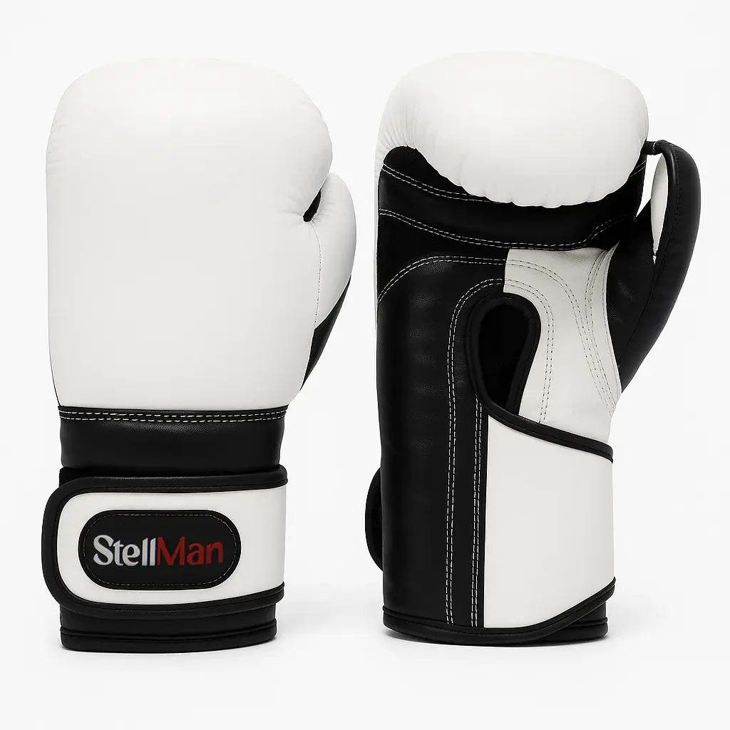 Stellman 2-Tone Knockout Kings Boxing Gloves - Synthetic Leather, Multi-Layer Padding, Shock-Absorbent, Snug-Fit Sparring Gloves for Training, White/Black, Two-Tone