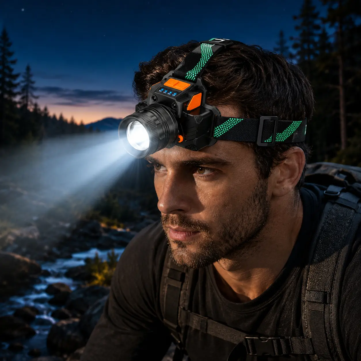 Motion Sensor LED Headlamp with Wave Control, Adjustable Unisex Headband, 3 Light Modes High/Low/Strobe for Camping, Hiking, Running & Emergency Outdoor Use