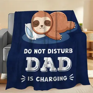 Fun “Dad Charging” sloth flannel blanket — a heartwarming gift for Father’s Day, Dad’s birthday, or Christmas for dad or husband; car blanket/camping blanket, versatile for all seasons, shipped from within the United States.