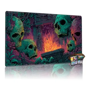 Ancient Jungle Ruins Fire & Skulls TCG MTG Playmat - 12x24inch Non-Slip, Mystical Game Mat for Party Family Use, Perfect Gift for Card Game Enthusiasts