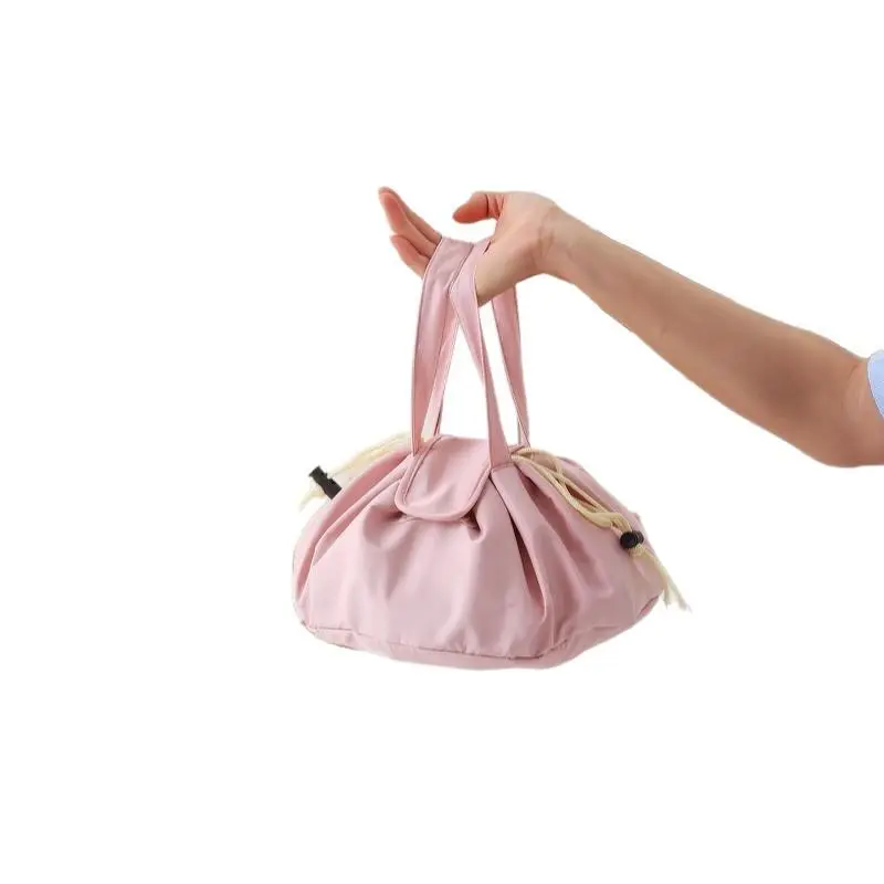 BIGWIG Barrel Drawstring Makeup Bag for Women, Large Minimalist Polyester Cosmetics Organizer, Chic Adjustable Handheld Pouch for Travel, Makeup Storage Bag, Handheld Cosmetic Pouch, Minimalist Decluttering, Portable Vanity, Collapsible, Toiletry