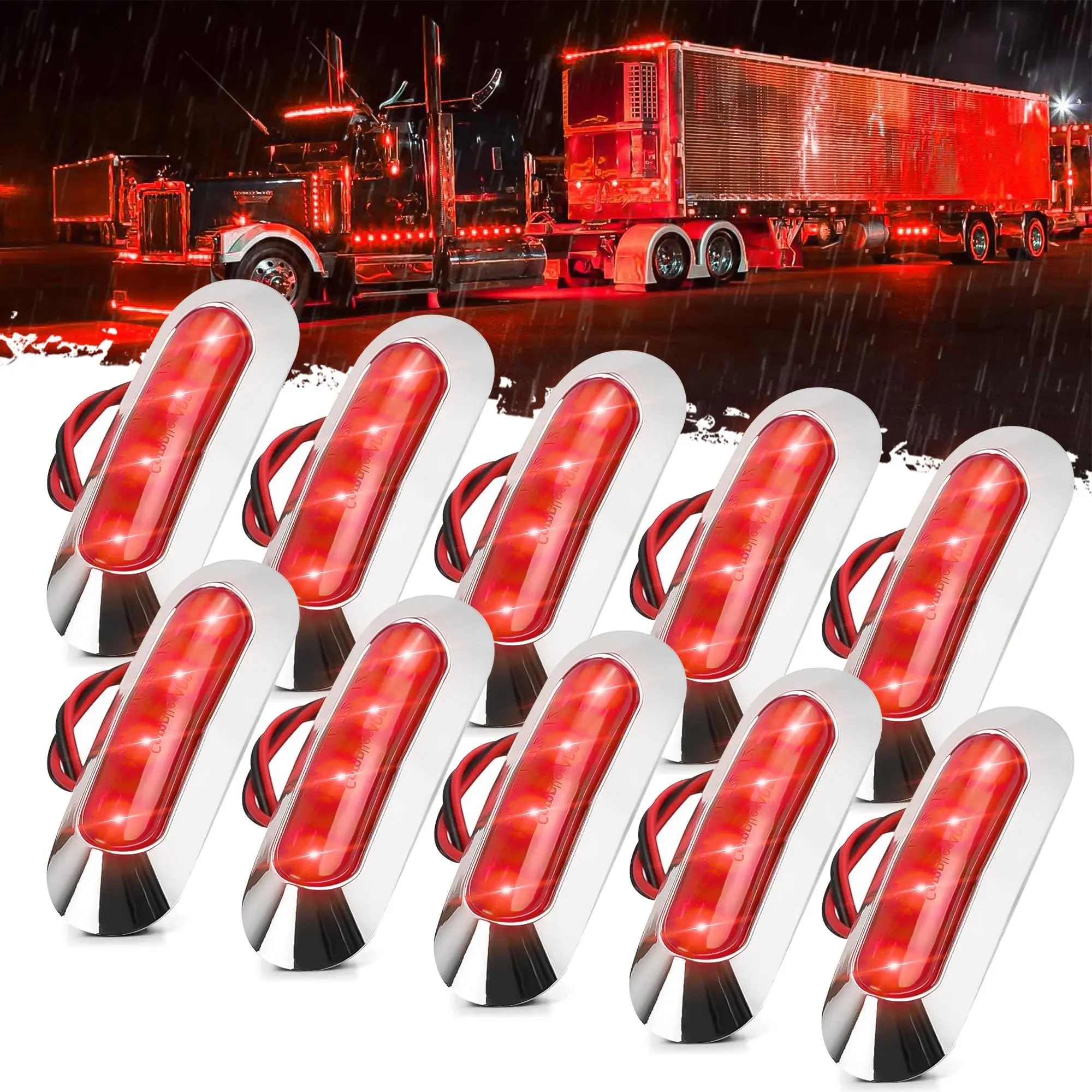 DIBMS 10PCS Red DC12V-24V 4 LED Side Marker Indicator Lights Lamp Front Rear Tail Clearance Lamp Interior Lights with Chrome Bezel Universial for Auto Car Bus Truck Lorry Trailer Boat Deck Courtesy Led Beacon