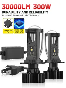 Roadsun H4 Car LED Projection Headlights, High Low Beam, 6000k Turbine Fan, Aluminum, Left Hand Drive, 12-24v, No Battery Needed, Led Headlight Bulb