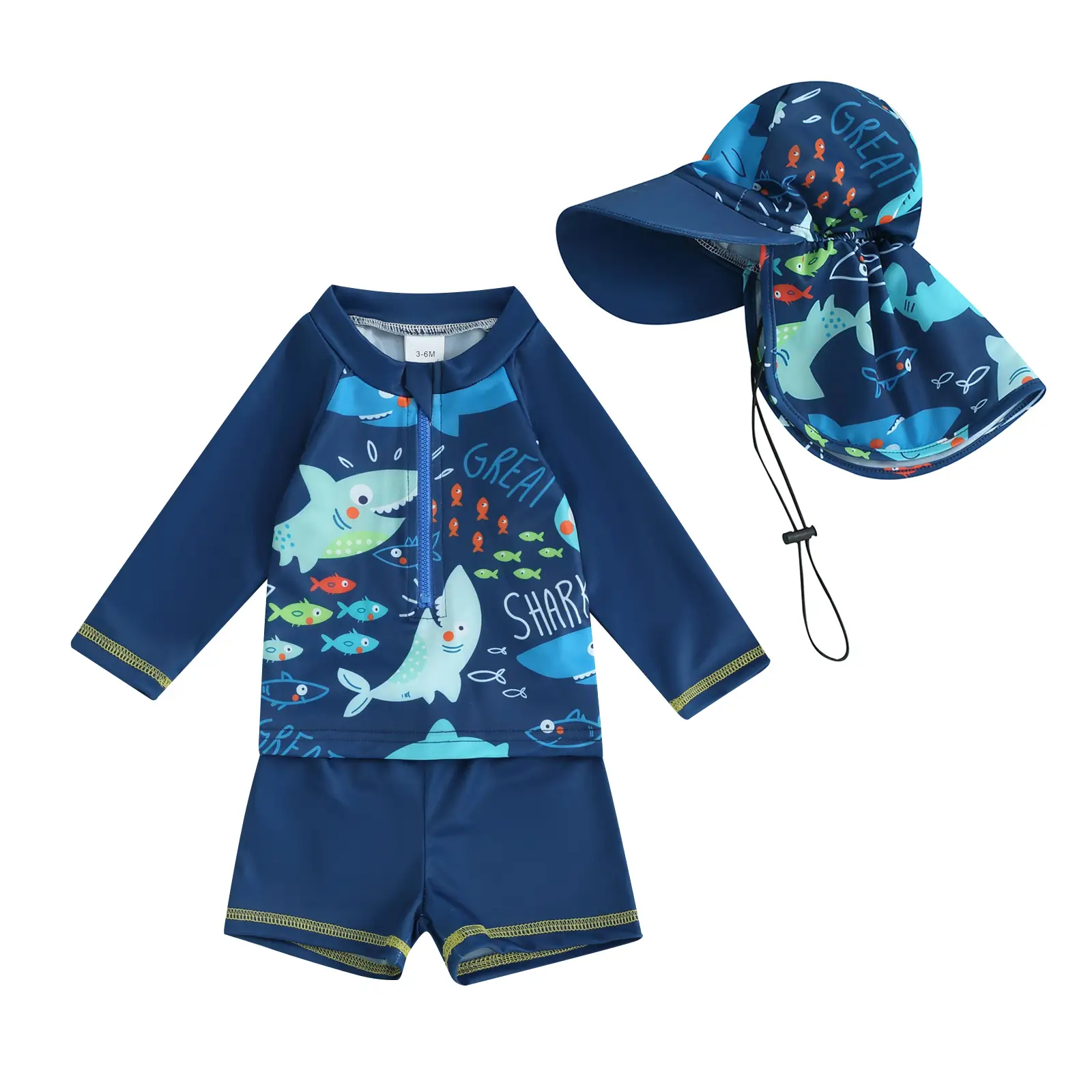Baby/Toddler Swimsuit Sun Protection Set Cartoon Printed Zipper Swimsuit with Sun Protection Hat Baby Beach Swimsuit