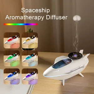 Space Ship Essential Oil Diffuser, RGB Colorful Light Humidifier, 200ML, Remote Control, Water Low Protection, Air Purifying, Living Room Bedroom Use, Aromatherapy Machine