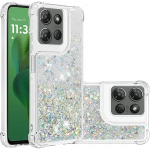 for Motorola Moto G Play 5G 2025 / Moto G Power 5G 2025 Case, Glitter Bling Sparkle Flowing Liquid Quicksand Clear Soft TPU Silicone Case for Women Girls Shockproof Phone Cover, Silver