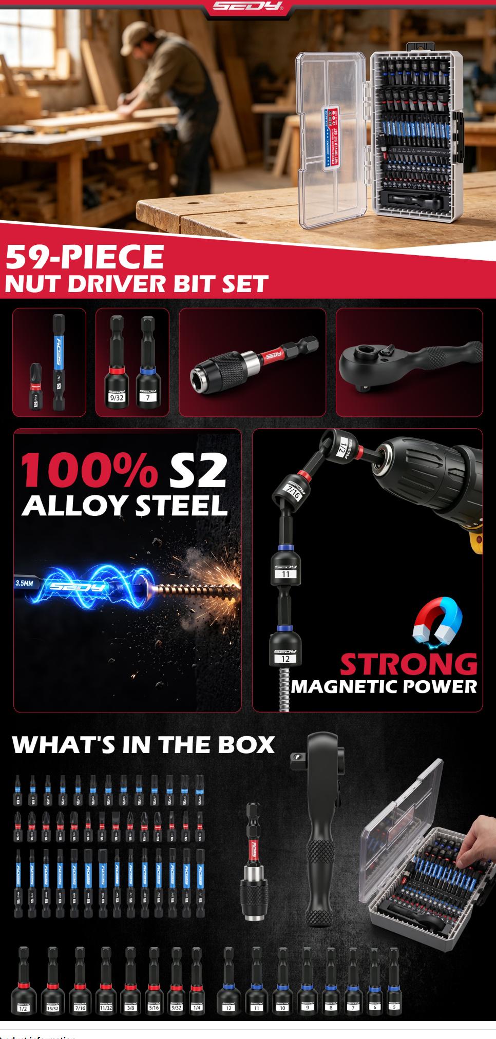 Magnetic Impact Nut Driver Set, 80pc or 41pc or 59pc, Metric & SAE with Socket Adapters, Bit Holder, Wing Nut Driver, Universal Sockets, Quick Release Extension, Power Bits toolbox Multifunctional Screwdriver Switchable Screwdriver Shape
