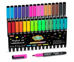 Shuttle Art Dry Erase Markers, 32 Pack 16 Colors Magnetic Whiteboard Markers with Erase, Fine Point Dry Erase Markers Perfect