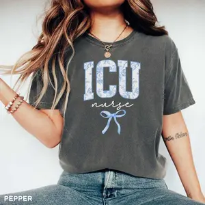 Comfort Colors ICU Nurse Shirt , Floral Intensive Care Unit Tshirt, New ICU RN tee, Icu Nurse Graduation t-shirt, gift for icu nurse Fabric Top Womenswear Fit