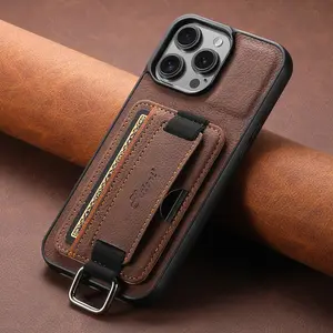 SUTENI Faux Leather Phone Case Wrist Strap Ring Buckle Card Holder Stand For iPhone 17 Pro Max 16 Plus 15 14 13 12 For Unisex Relatives Friends And Elders Holiday Gift