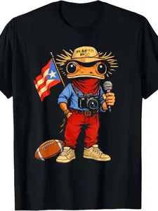 Coqui Frog & Football Graphic T-Shirt | Unisex Puerto Rican Regular Fit Polyester Streetwear Short Sleeve Top