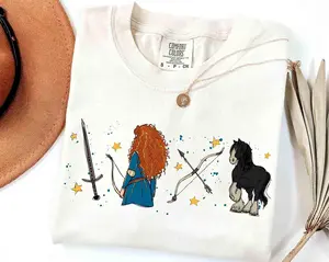 Comfort Colors Watercolor Disneyworld Brave Merida Princess Sketch T-Shirt, Queen Elinor Tee, Merida And Angus Horse Tee, Girly Aesthetic Disneyworld Girls Trip Tee
