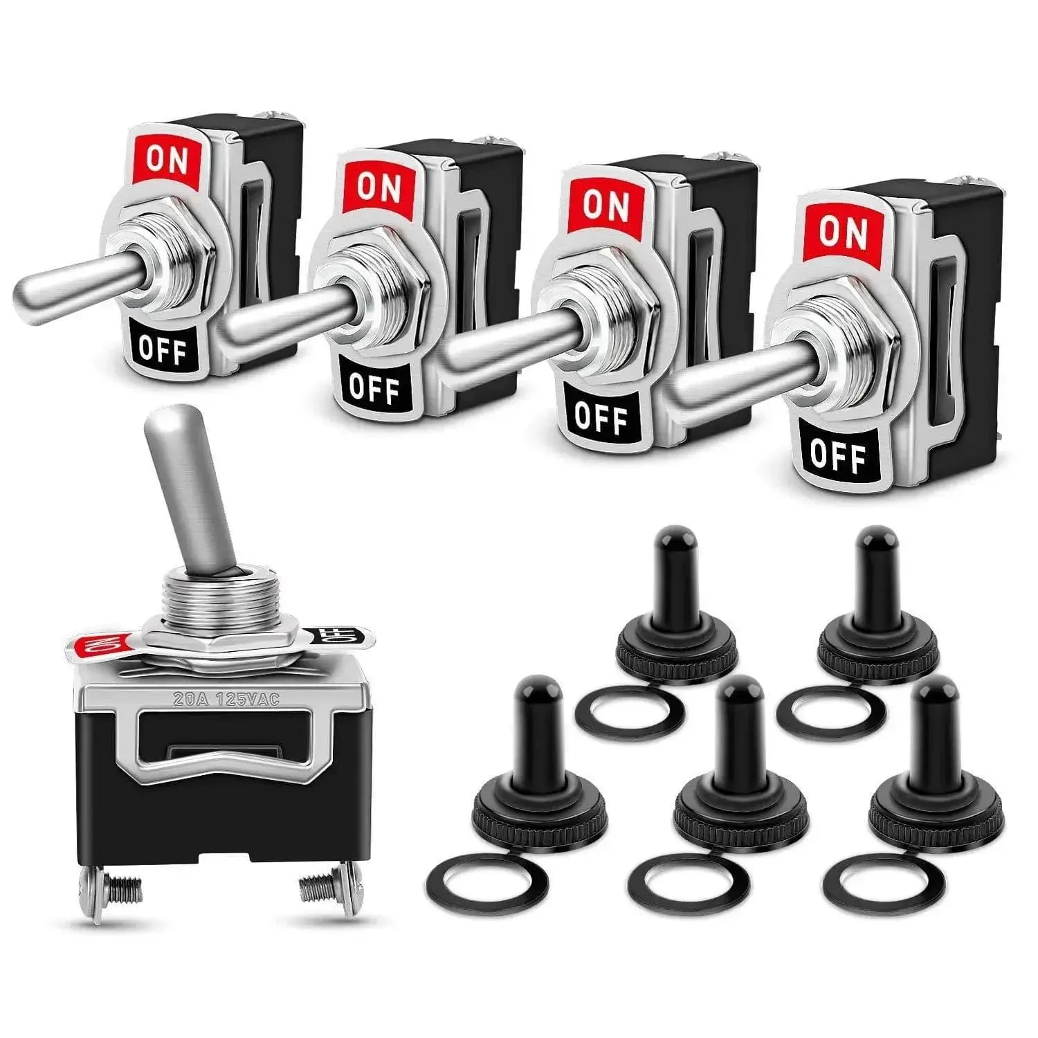 Nilight 5-Pack 2-Pin ON/OFF SPST Toggle Switch - Waterproof, Solid Connection Switch with Boot Cap for Home Improvement Electrical Supplies