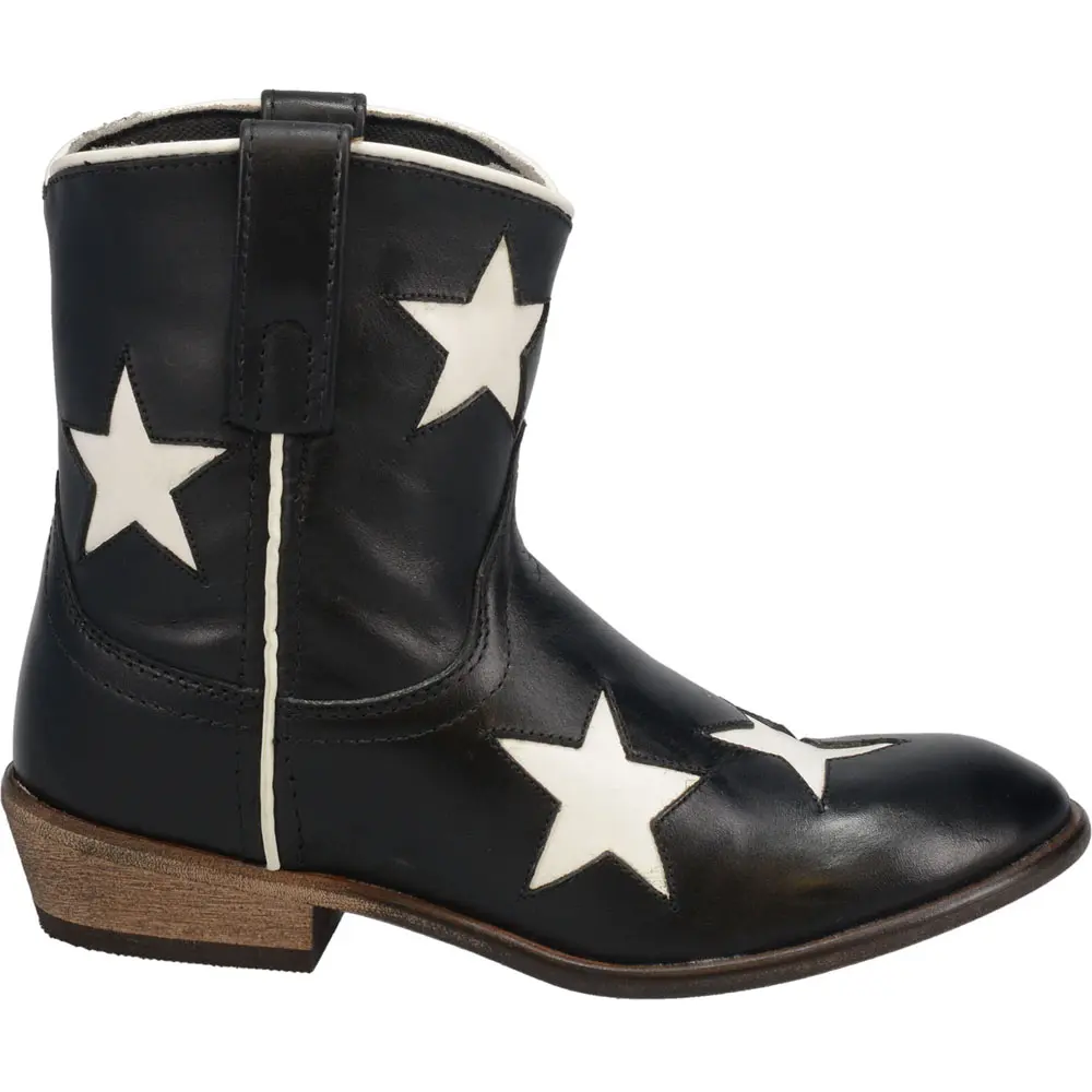 Laredo Womens Star Tooled-Inlay Round Toe Pull On  Casual Boots Ankle Low Heel 1-2" - Black