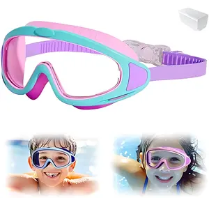 2-Pack Kids Swimming Goggles Kit for 3-15 Year Olds, Anti-Fog UV Protection Leakproof Waterproof Lenses, Soft Seal, Adjustable Wide Vision, with Earplugs & Nose Clip for Boys & Girls