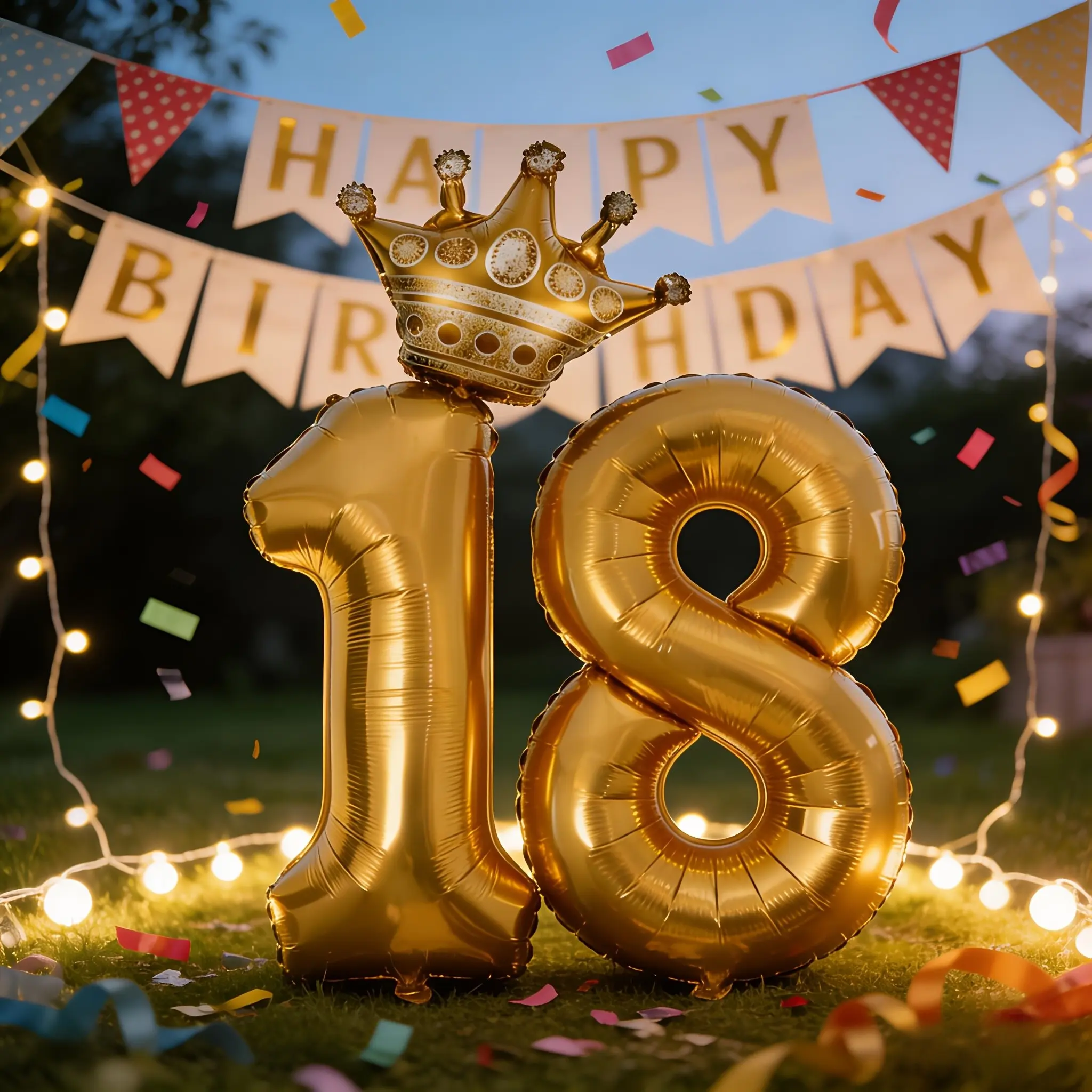 Golden digital balloons 13/16/18 with golden crown balloons and glue, 4 pieces in total, suitable for gold themed happy birthday party decoration, 13/16/18 birthday party supplies, suitable for boys and girls Foil Balloons