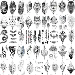 45 Pcs Tribal Animal Temporary Tattoo Stickers, Waterproof Realistic Totem Tattoos, Includes Wolf Lion Tiger Eagle Designs, Body Art Decorations, Body Fake Tattoos