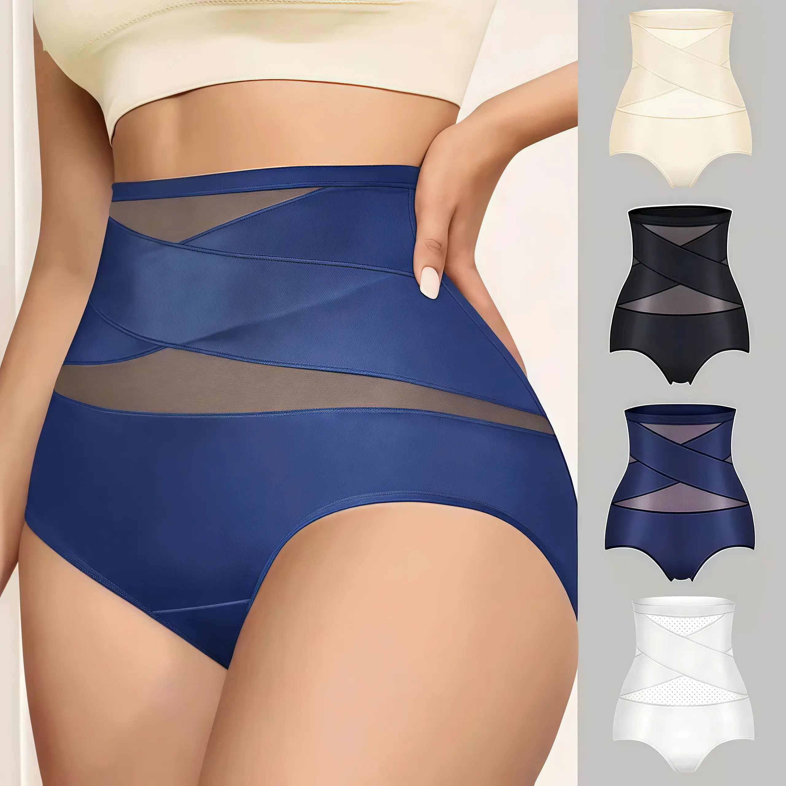 Women's 4-Mixed-Color High-Waist Minimalist Shapewear Briefs - Crossover Abdominal Shaper, Compress Body Sculpt Panties, Soft Comfortable Postpartum Underwear, S-XXL, Compress Shapewear, Invisible Shapewear Briefs