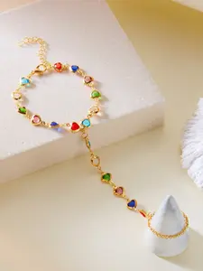 A stylish and colorful faux crystal versatile ring and bracelet set, suitable for daily wear, vacations, dates, and other occasions, and also a delightful and exquisite little gift, Elegant Jewelry Bracelet