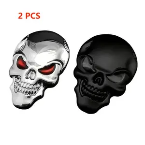 3D Skull Metal Car Sticker,for car& Motorcycle Decoration,Double Sided Heavy-Duty Foam Tape,Matte Black&Silver,2 Size