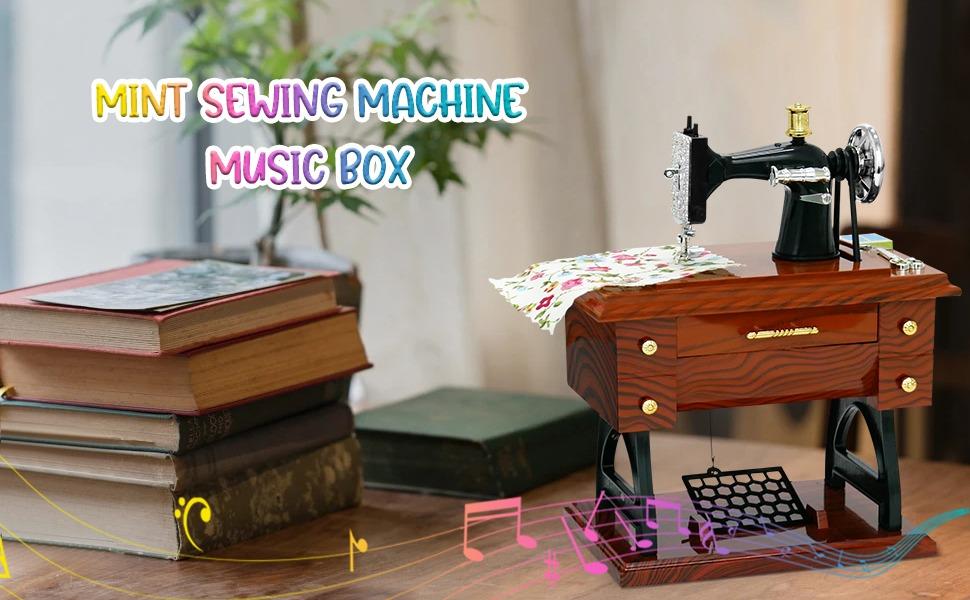 Vintage Mini Sewing Machine Music Box European Retro Classical Treadle Sewing Machine Table Desk Mechanical Clockwork Music Box for Home Decor Birthday Gift High Quality Plastic Material Stylish Design - Leather Vintage Mini Sewing Machine Music Box European Retro Classical Treadle Sewing Machine Table Desk Mechanical Clockwork Music Box for Home Decor Birthday Gift High Quality Plastic Material Stylish Design - Leather