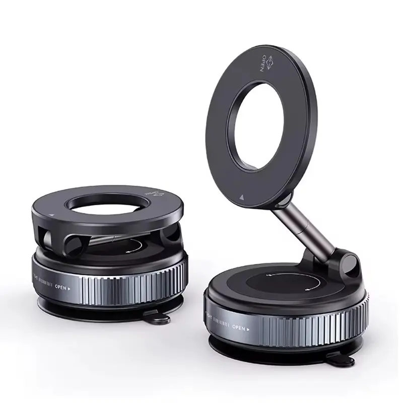 360° Magnetic Vacuum Suction Phone Mount – Foldable 3-Axis Adjustable Car & Desk Holder (Strong Adhesion) Upgraded Maglock rotating