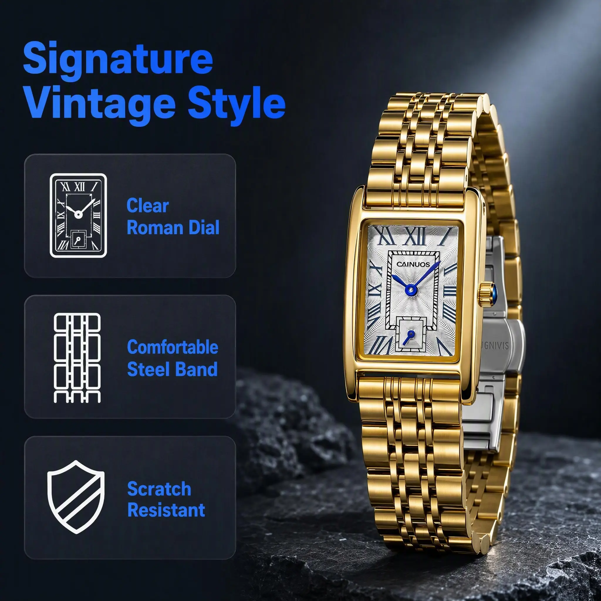 CAINUOS 5041 Women's Old Money Tank Elegant Fashion Watch - 22x26mm Rectangular Dial, 72g Adjustable Strap, Anti-Tarnish, Daily Water Resistant, High-Precision Quartz,  Perfect Gift for Her (Mother's Day/Birthday)