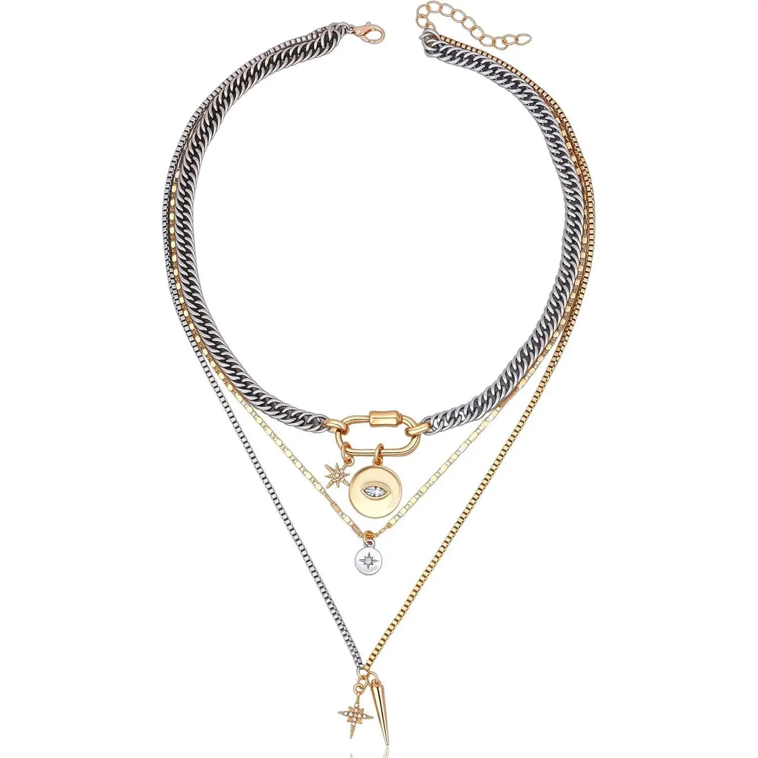 Metal Layered Non Tarnish Necklace, Trendy Eye Pendant Stacking Necklace for Women, Fashionable and Versatile Dainty Layering Jewelry, Suitable for Daily Wear & Back-to-school Season, Jewelry Accessories