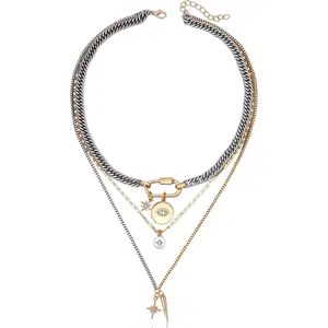 Metal Layered Non Tarnish Necklace, Trendy Eye Pendant Stacking Necklace for Women, Fashionable and Versatile Dainty Layering Jewelry, Suitable for Daily Wear & Back-to-school Season, Jewelry Accessories