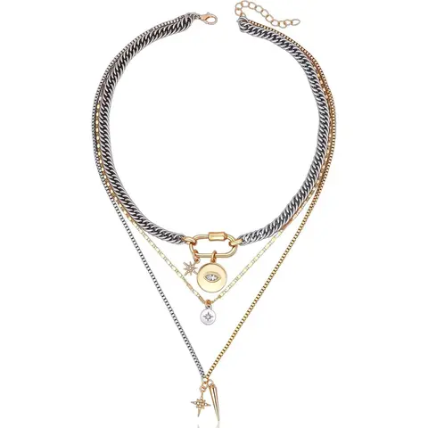Metal Layered Non Tarnish Necklace, Trendy Eye Pendant Stacking Necklace for Women, Fashionable and Versatile Dainty Layering Jewelry, Suitable for Daily Wear & Back-to-school Season, Jewelry Accessories