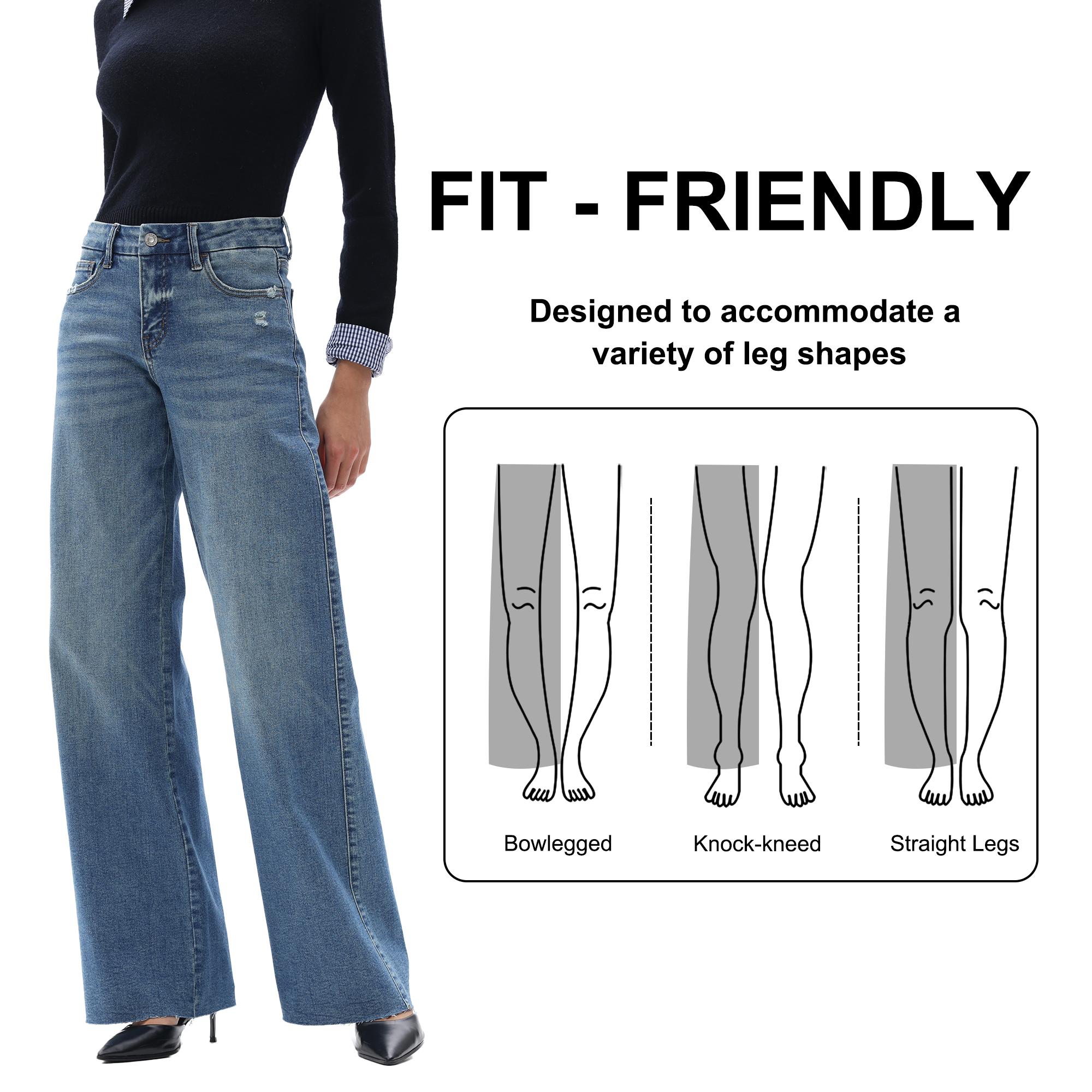 ONESO Mid-Rise High Stretchy Loose Baggy Wide Leg Jeans Tummy Control BBL Raw Hem Denim Pants Womenswear Bottom Comfortable  Denim Jeans