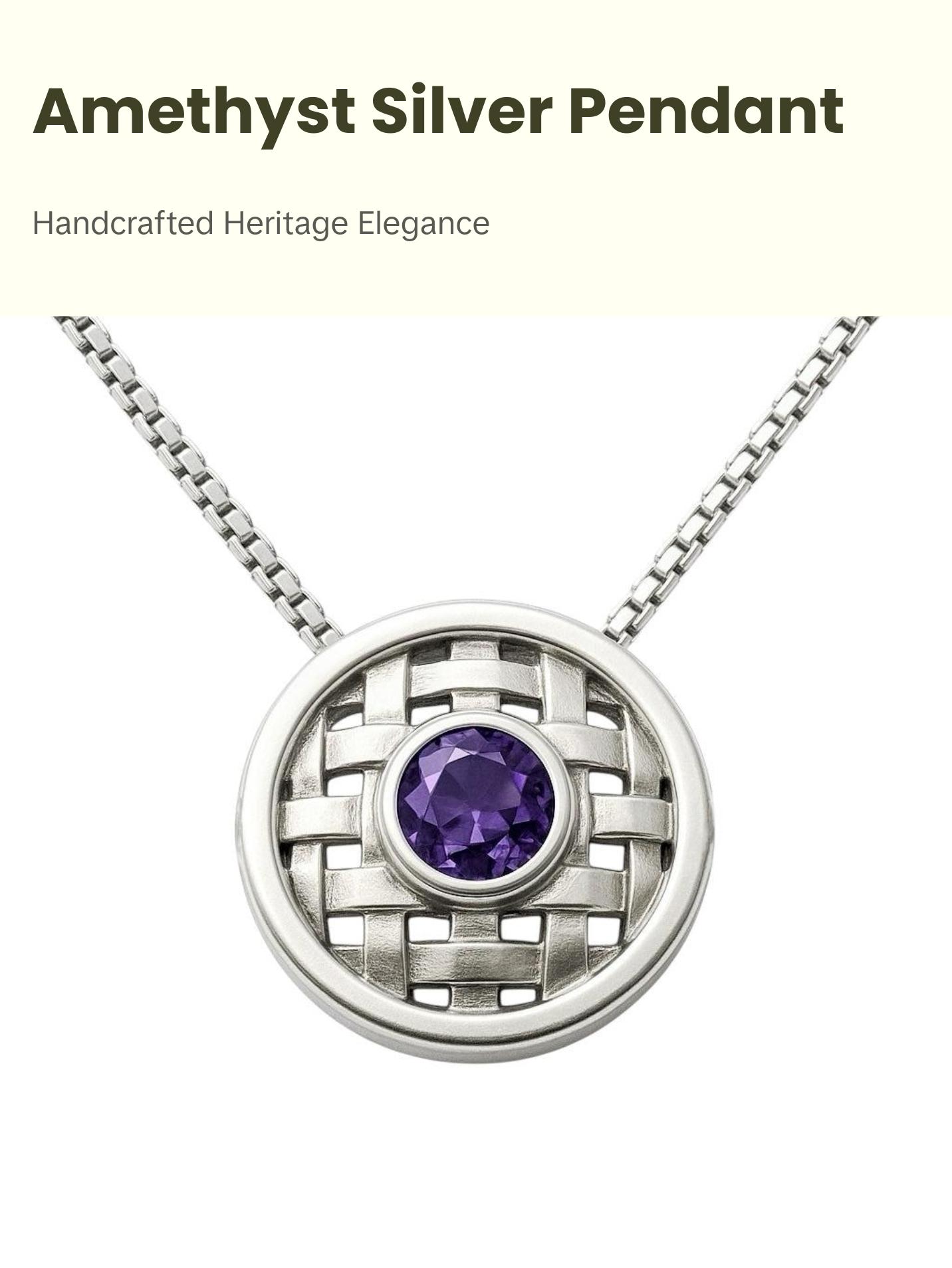 Basotho Amethyst Sterling Silver Basket Weave Pendant Necklace Basotho Amethyst Sterling Silver Basket Weave Pendant Necklace
