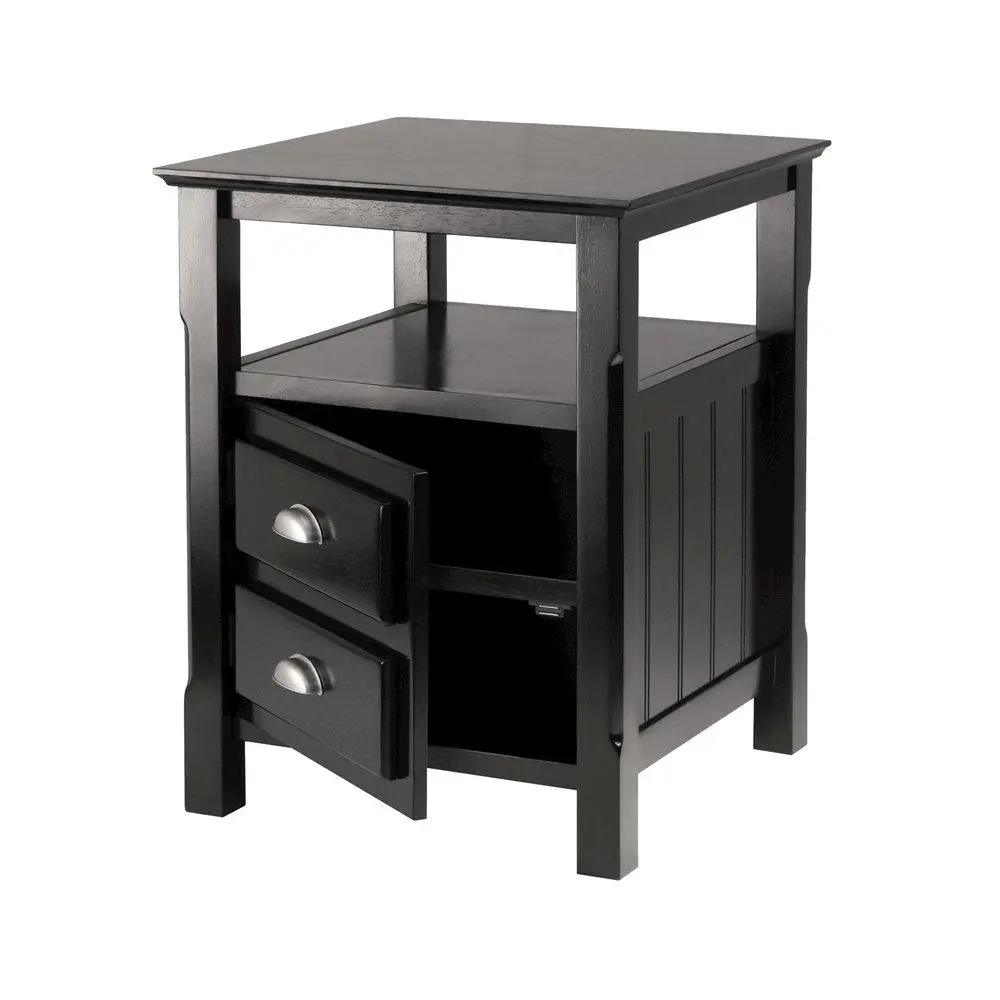 Night Stand, Black Open Shelf, Discreet Storage Cabinet, Bedside Unit