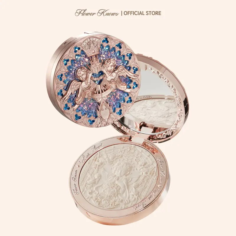 Flower Knows Little Angel Collection Embossed Highlighter, Pearl, Silicone, Radiant, Silky, Long-Lasting, Dewy Glow, Touch-Up Beauty Product with Lifelike Angel Reliefs, #sohochic, Ideal for Christmas gift, Black Friday