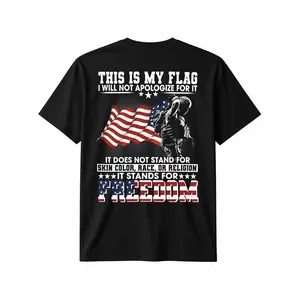 Vintage Patriotic American Flag & Soldier Print T-Shirt - 100% Cotton Unisex Casual Tee with Bold "Stand for Freedom" Slogan, Regular Fit Short Sleeve Shirt for Men & Women - Ideal Gift for Dad, Mom, Friends, American Flag Clothes
