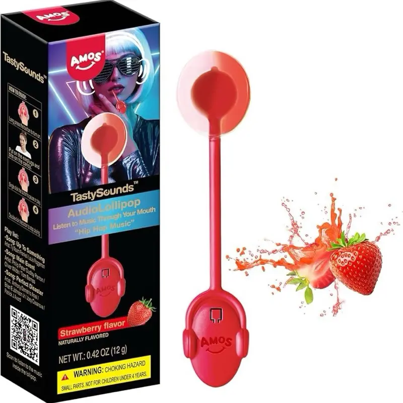 Amos TastySounds Audio Lollipop with strawberry flavor Sweet