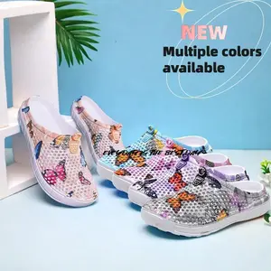 Butterfly Print Women's Clogs Mules,  Slip On Casual Shoes for Teen Girls, Summer Beach Garden Slides, Super Soft Breathable Cloud Slides