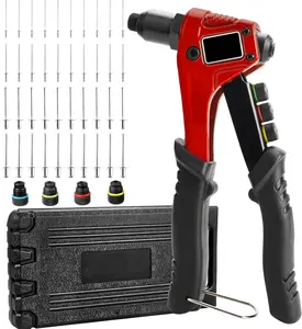 Pop Rivet Gun Kit, Pop Rivet Hands Kit with 200 Blind Rivets with 4 Tool-Free Interchangeable Rivet Heads, Manual Single Hand Riveter with Sturdy BMC Case