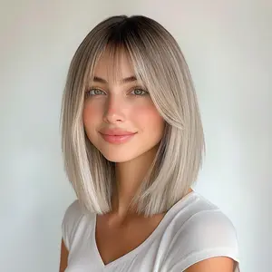 SMILCO/12-inch | Omber  Blonde Straight Bob with Bangs | SM1637