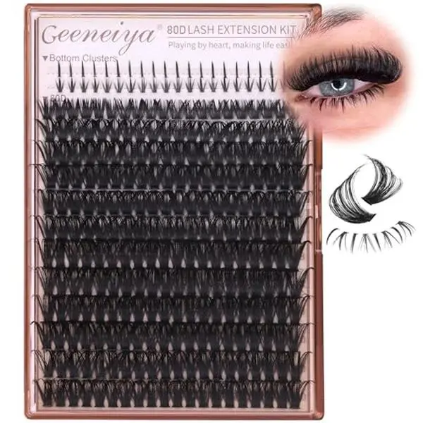 Geeneiya Cluster Eyelash Extensions with Bottom Lash Clusters 10-20mm DIY Lash Extension Wispy Volume Eyelash Clusters and Manga Spike Under Lashes for Beginners