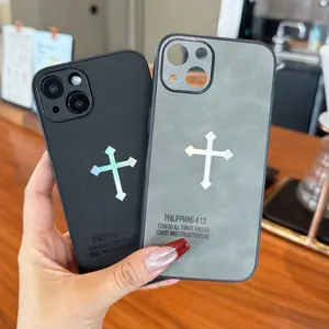 Premium Leather Gradient Cross Phone Case for iPhone 16 15 14 13 Shockproof Silicone Full Body Protection Cellphone Casing Smartphone Screen Protector Black