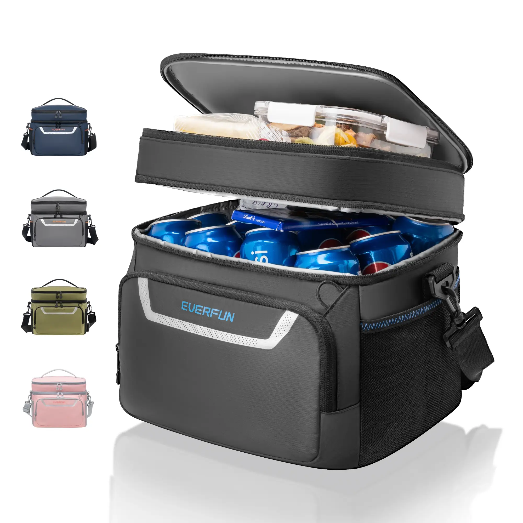 EVERFUN Medium Cooler Bag Lunch Bag for Men 24 Can Black Suitable for picnics, parties, music festivals Insulated Lunch Bag for Women Beach Cooler Du