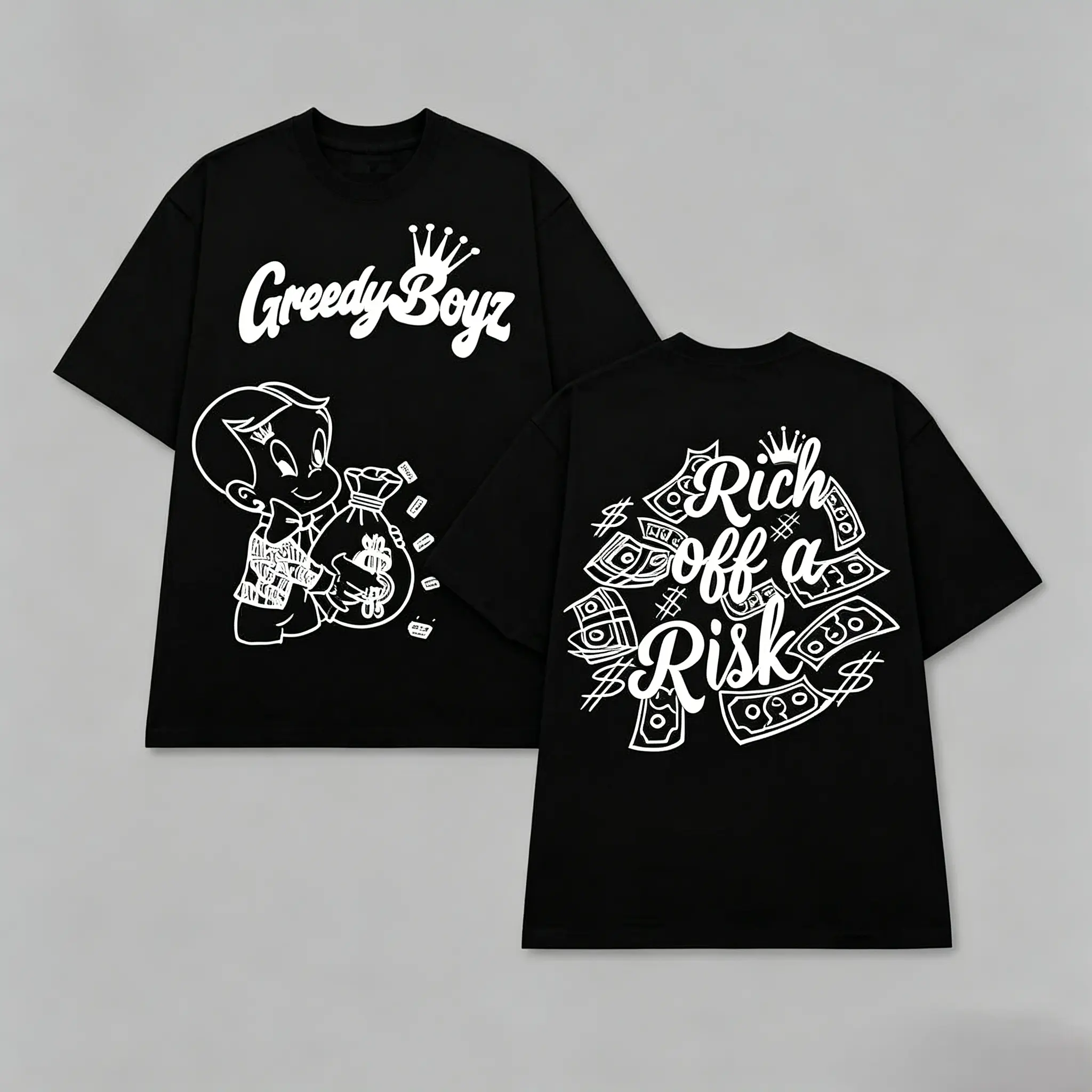 GreedyBoyz T-shirt - Casual Cotton Unisex Short Sleeve T-shirt with "Rich off a Risk" Design - Machine Washable - All Seasons - Classic StyleNovelty Graphic T Shirt funny tshirt Undershirts Tees Casual Streetwear Classic Plain Men's Women Cotton Moisture