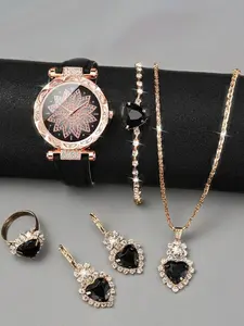 6-piece popular Starry Sky Time Running Women's Watch, Women's Watch Belt, Quartz Fashion Watch Set