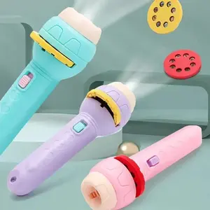 1Pcs+3Carsd Cartoon pattern projection flashlight toy glowing puzzle toy
